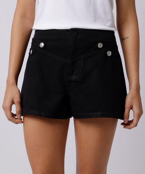 short feminino de sarja com martingales mindset preta