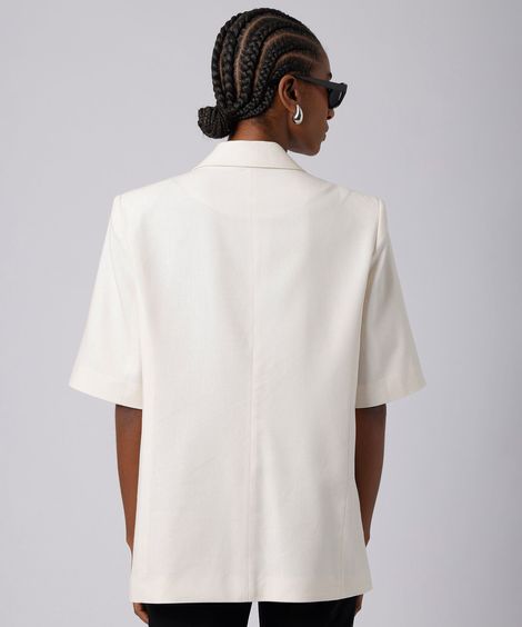 blazer de alfaiataria feminino com linho manga curta mindset off white