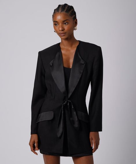 blazer feminino acetinado mindset preta