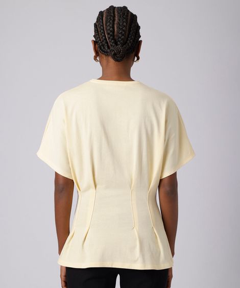 camiseta feminina de algodão manga curta com pregas mindset amarela