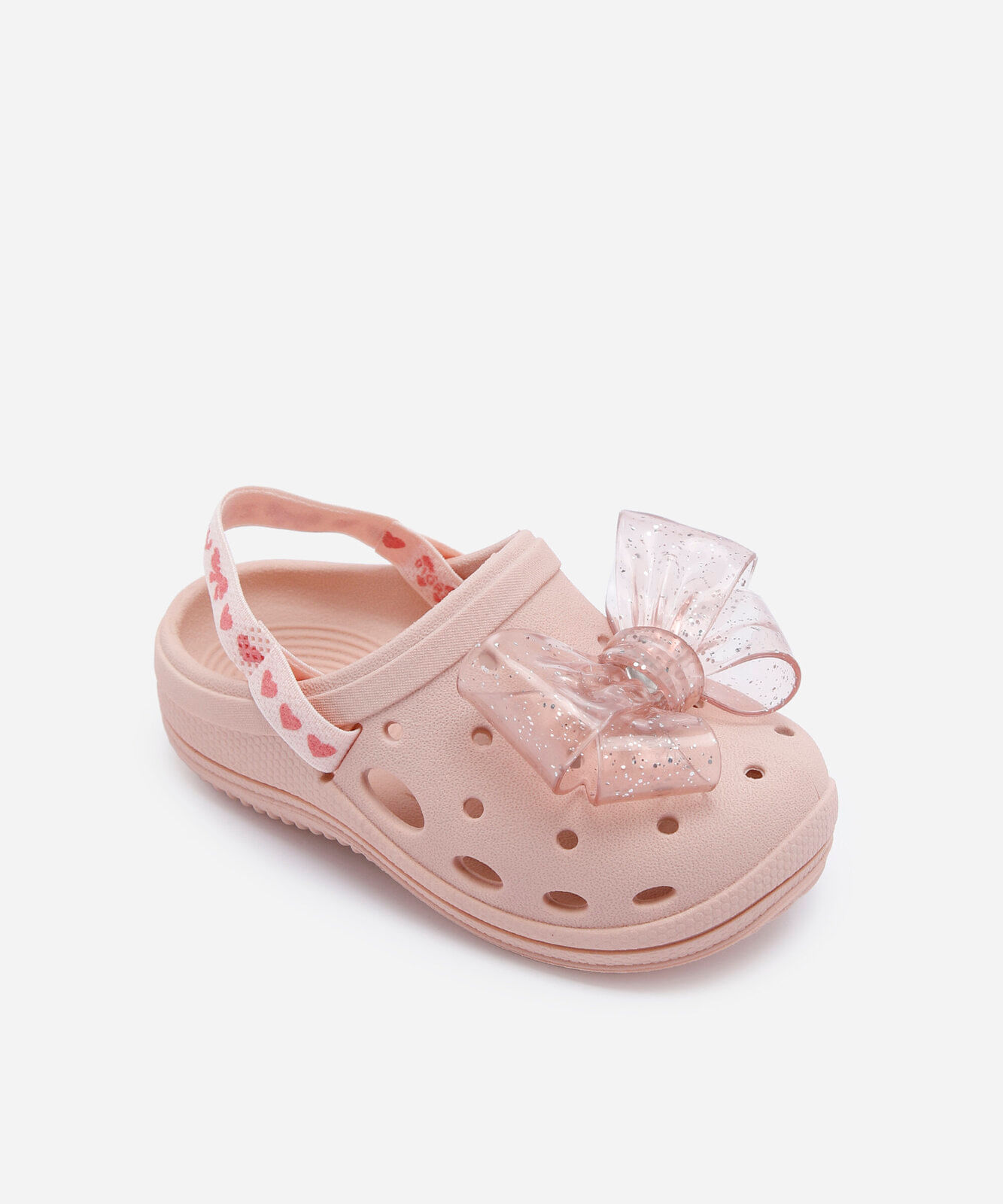 sandália infantil babuche com laço de glitter rosa