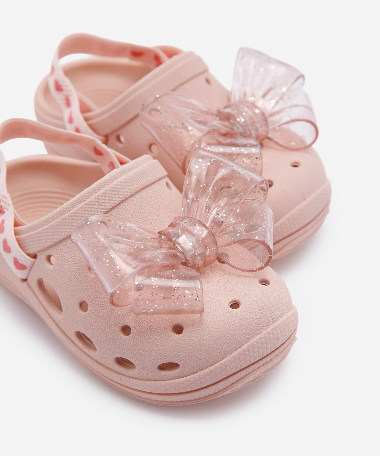 sandália infantil babuche com laço de glitter rosa