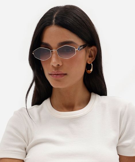 óculos de sol feminino oval  de metal triton prateado