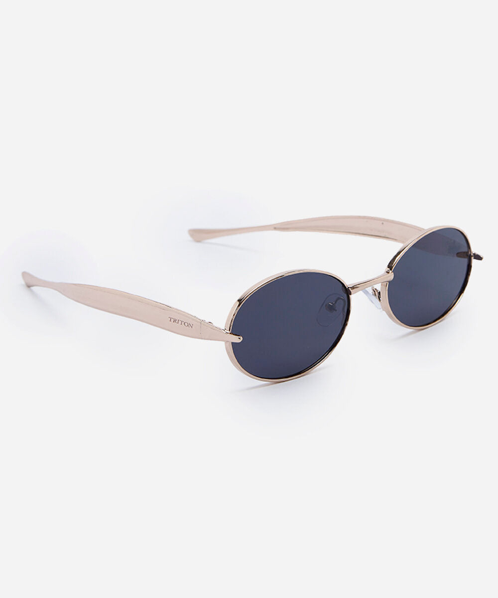 óculos de sol feminino oval de metal triton dourado