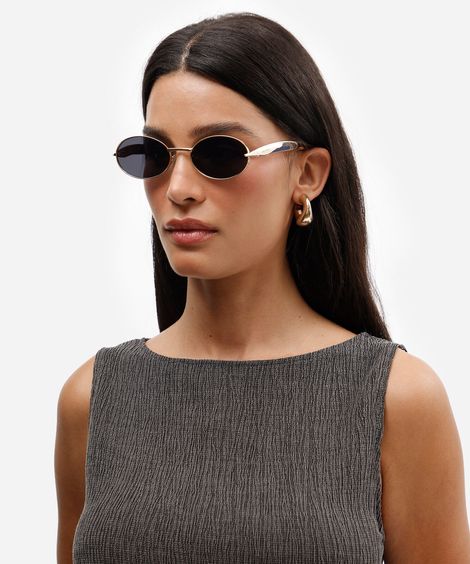 óculos de sol feminino oval de metal triton dourado