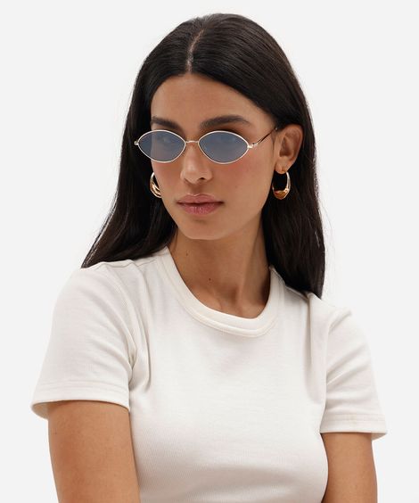 óculos de sol feminino oval de metal triton dourado