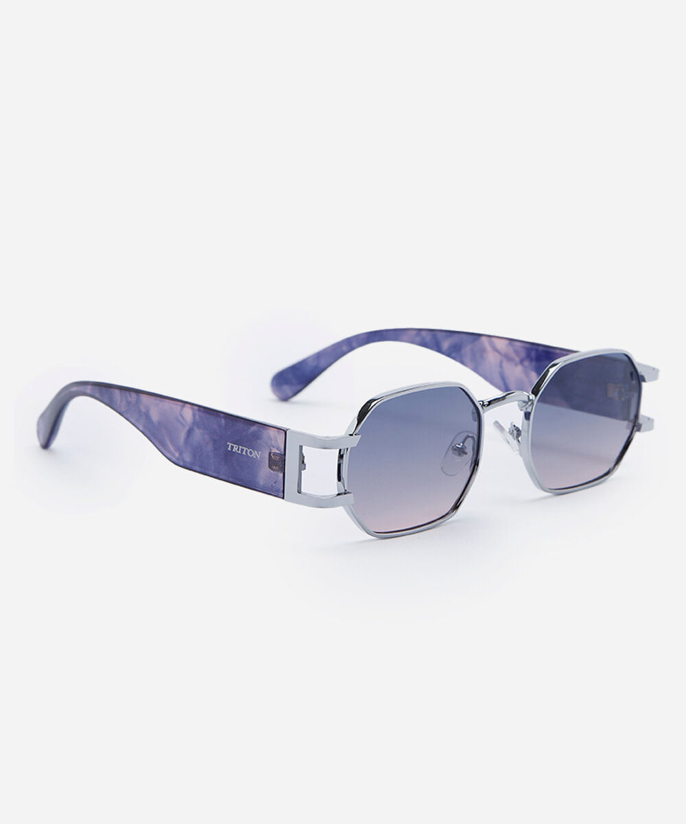 óculos de sol oval feminino de metal triton prateado
