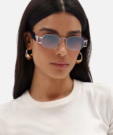 óculos de sol oval feminino de metal triton prateado