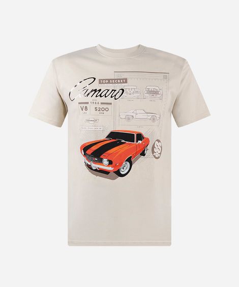 camiseta juvenil de algodão manga curta camaro chevrolet bege