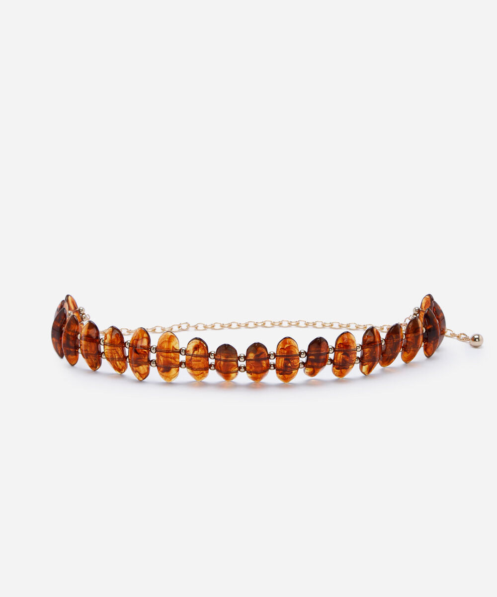 cinto boho feminino de corrente com pedrarias marrom