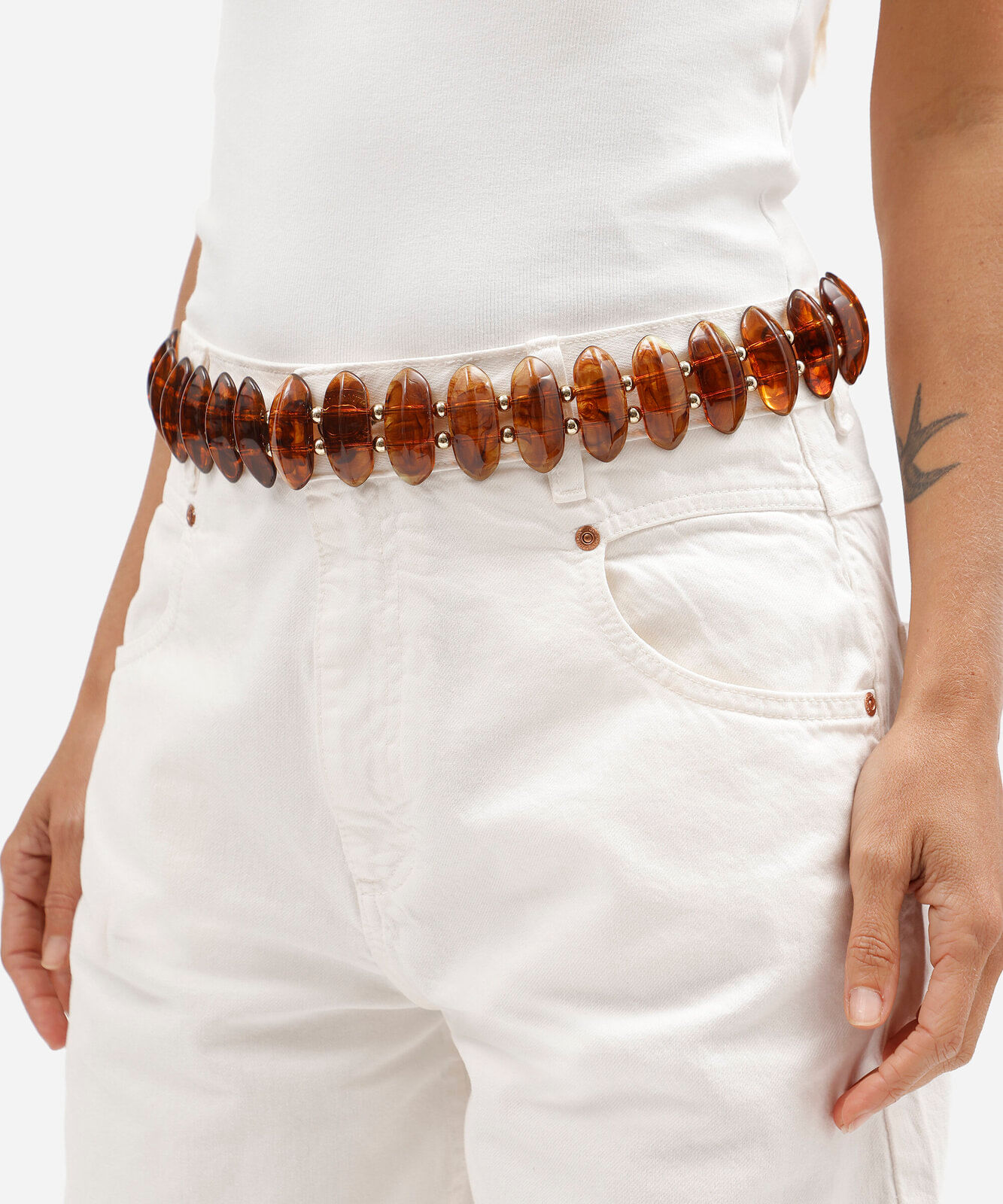 cinto boho feminino de corrente com pedrarias marrom