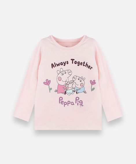 blusa feminina de algodão manga longa peppa pig rosa