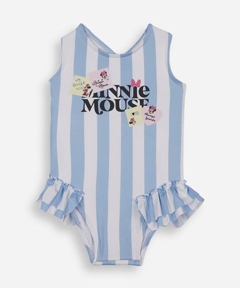 maiô infantil com babado listrado minnie azul