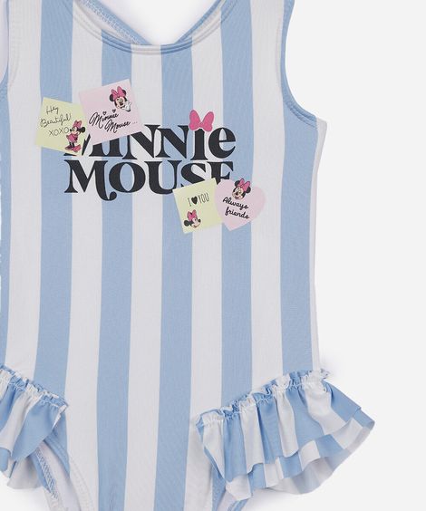 maiô infantil com babado listrado minnie azul