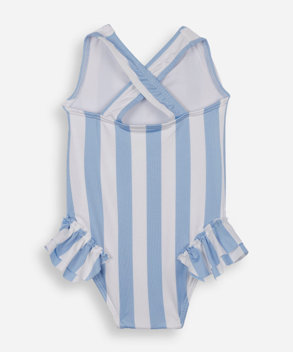 maiô infantil com babado listrado minnie azul