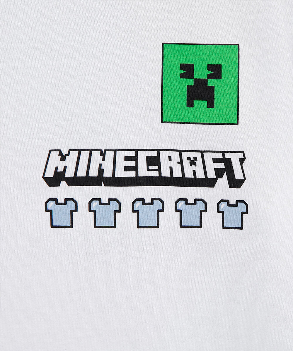 camiseta infantil de algodão manga curta minecraft off white