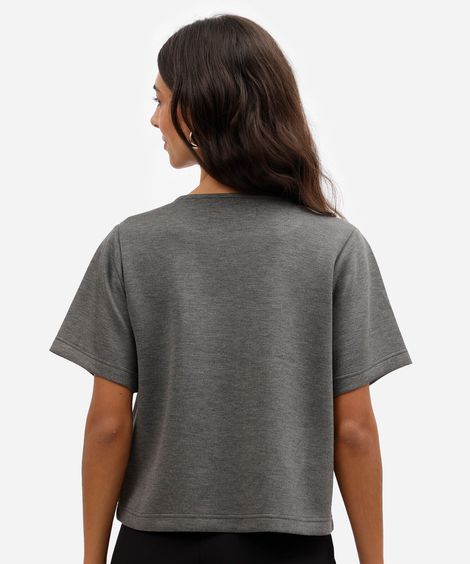 blusa feminina com viscose manga curta scuba básica cinza