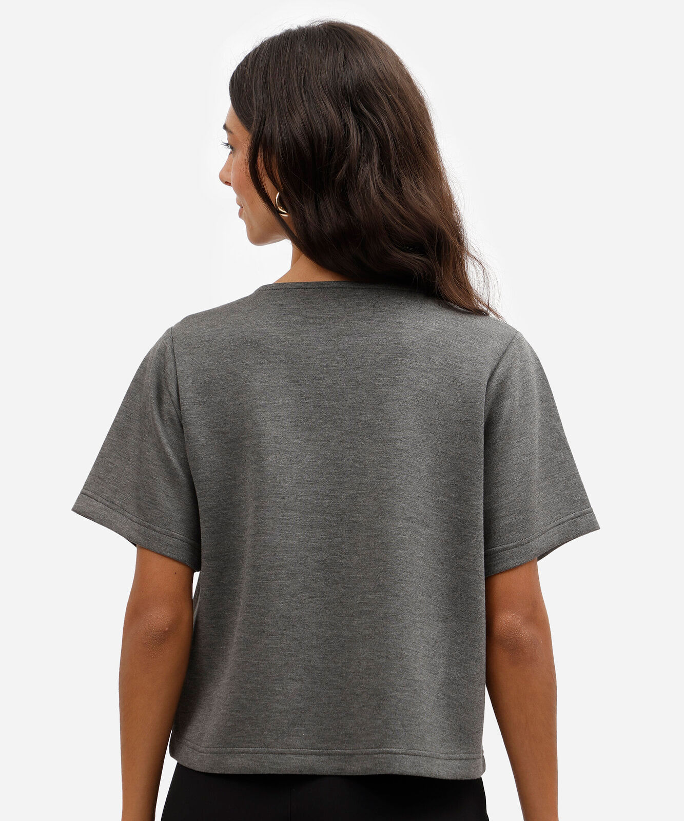 blusa feminina com viscose manga curta scuba básica cinza