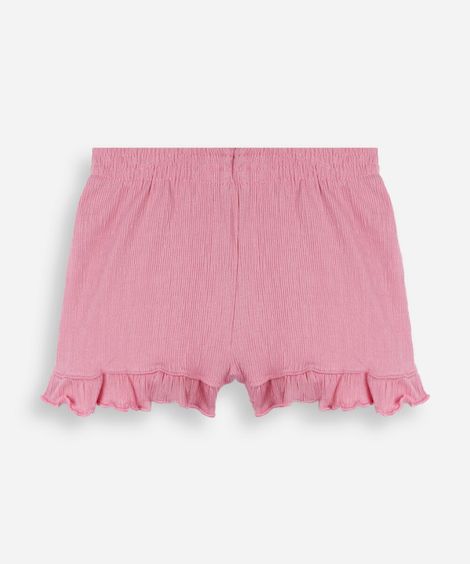 short infantil de algodão com babado texturizado rosa
