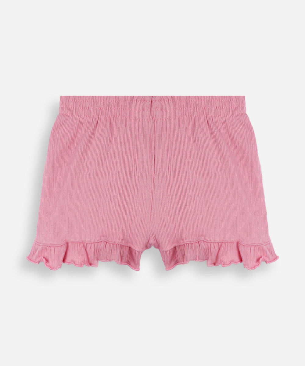 short infantil de algodão com babado texturizado rosa
