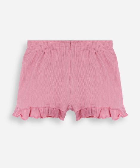 short infantil de algodão com babado texturizado rosa