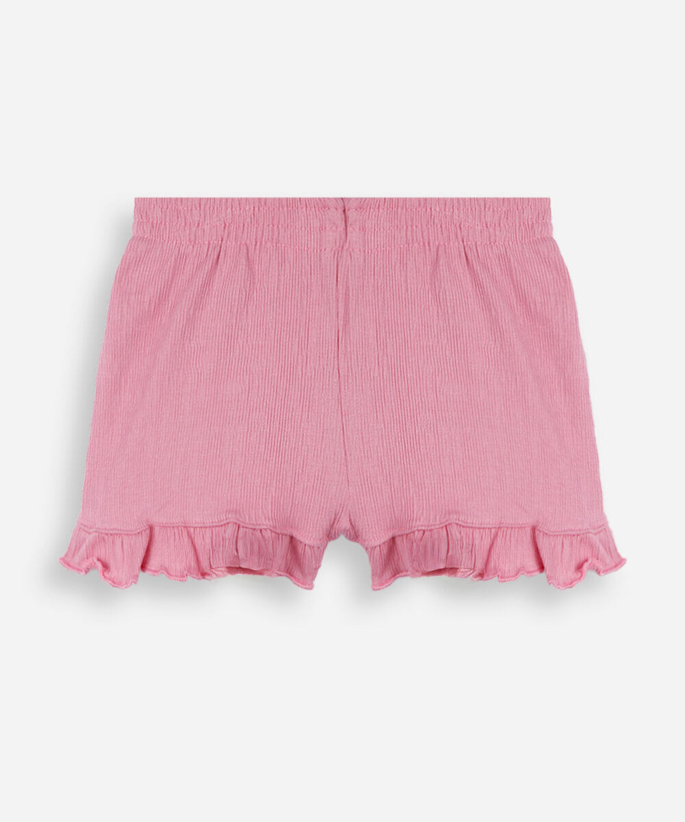 short infantil de algodão com babado texturizado rosa