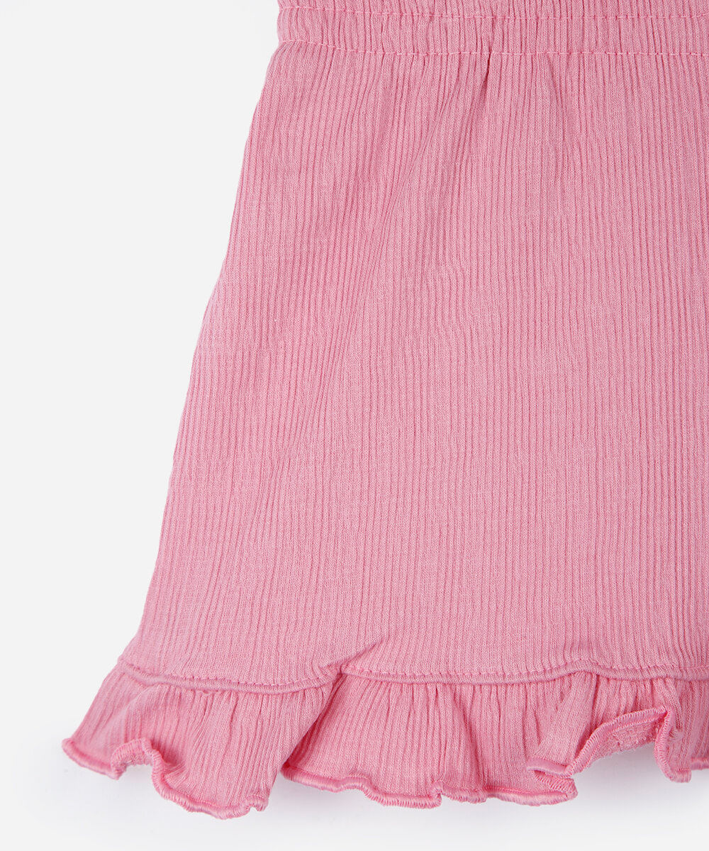 short infantil de algodão com babado texturizado rosa