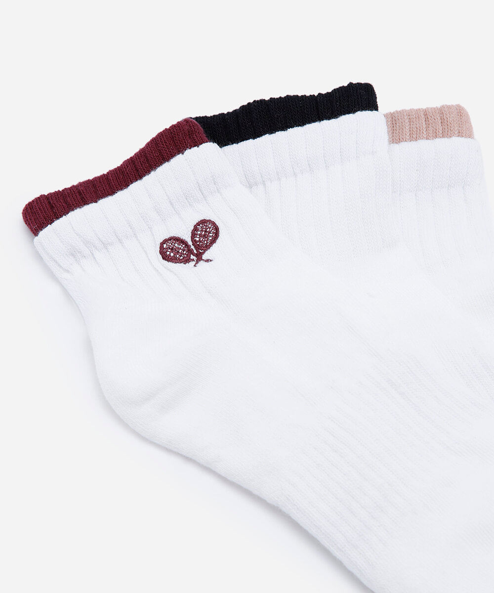 kit de 3 meias cano médio femininas esportivas colorido