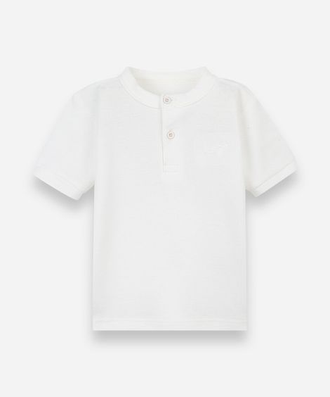 camiseta infantil com algodão gola henley manga curta off white