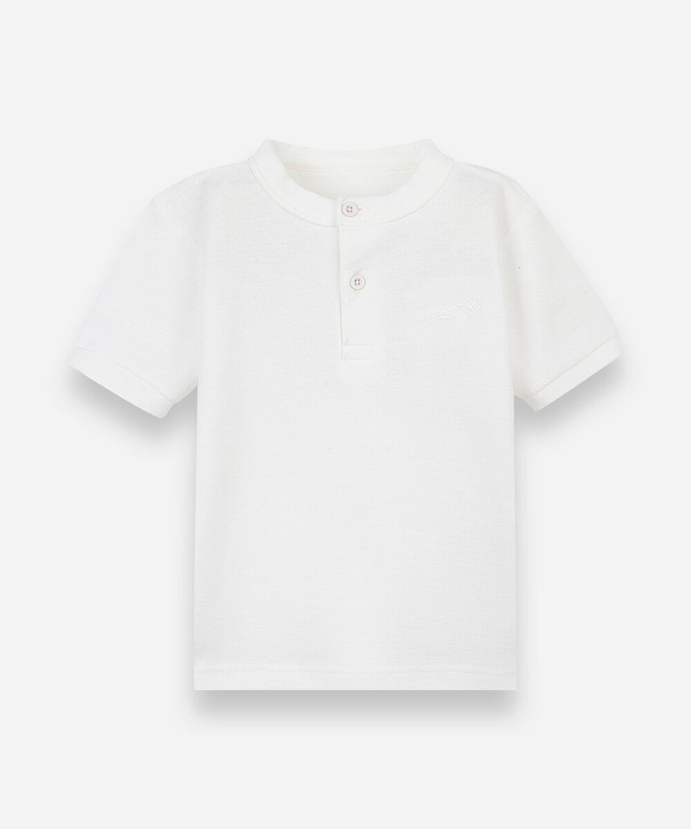 camiseta infantil com algodão gola henley manga curta off white