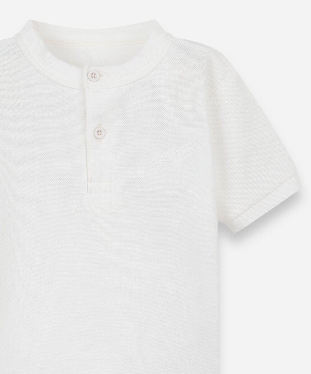 camiseta infantil com algodão gola henley manga curta off white