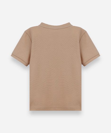 camiseta infantil com algodão gola henley manga curta bege