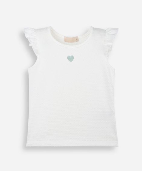 blusa infantil de algodão com bordado e babado texturizada off white