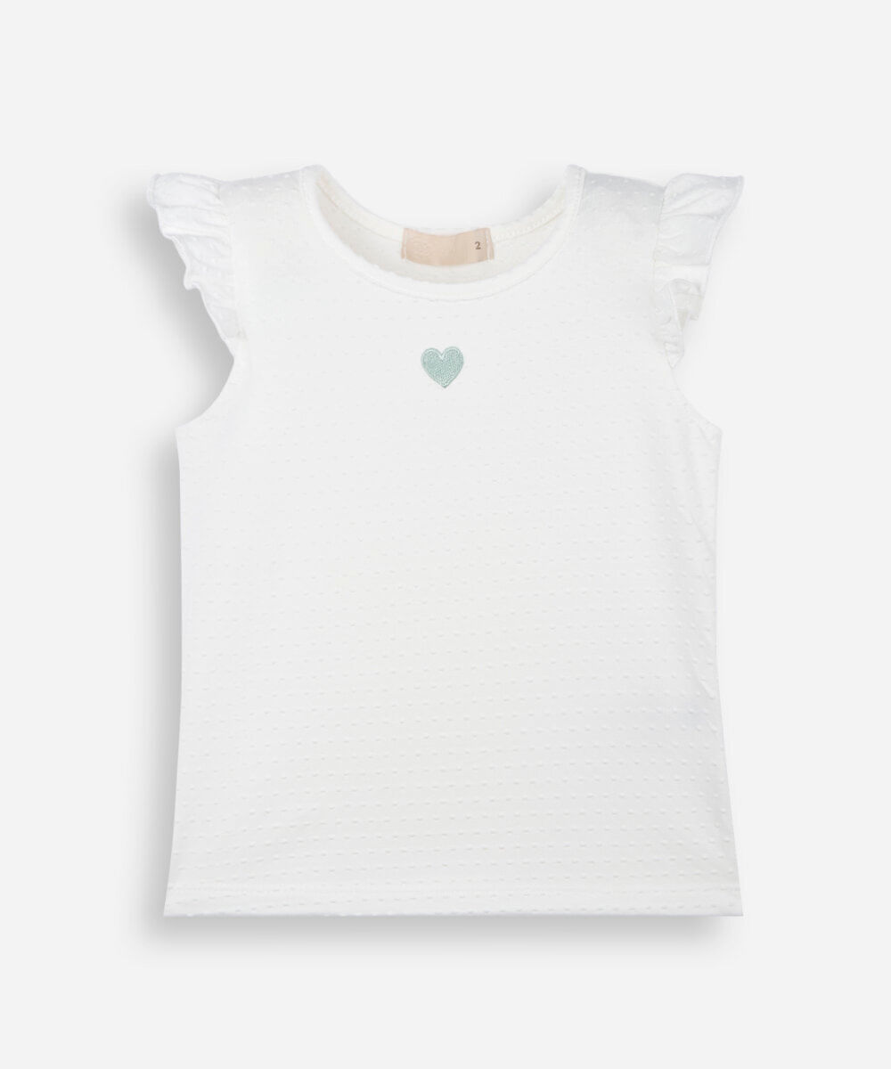 blusa infantil de algodão com bordado e babado texturizada off white