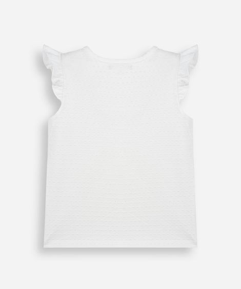 blusa infantil de algodão com bordado e babado texturizada off white