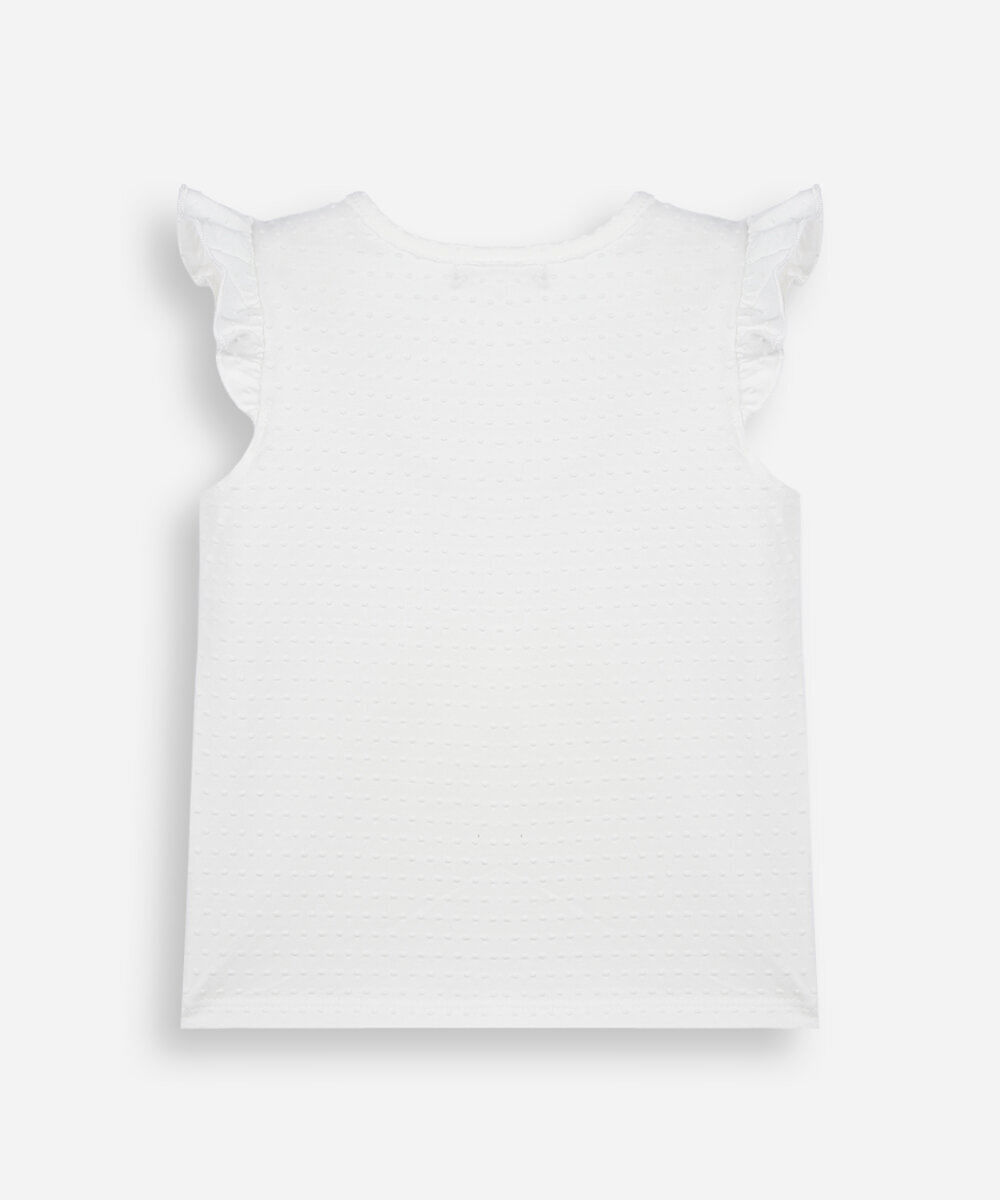 blusa infantil de algodão com bordado e babado texturizada off white