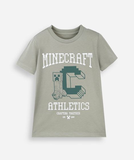 kit de 2 camisetas infantis de algodão minecraft verde