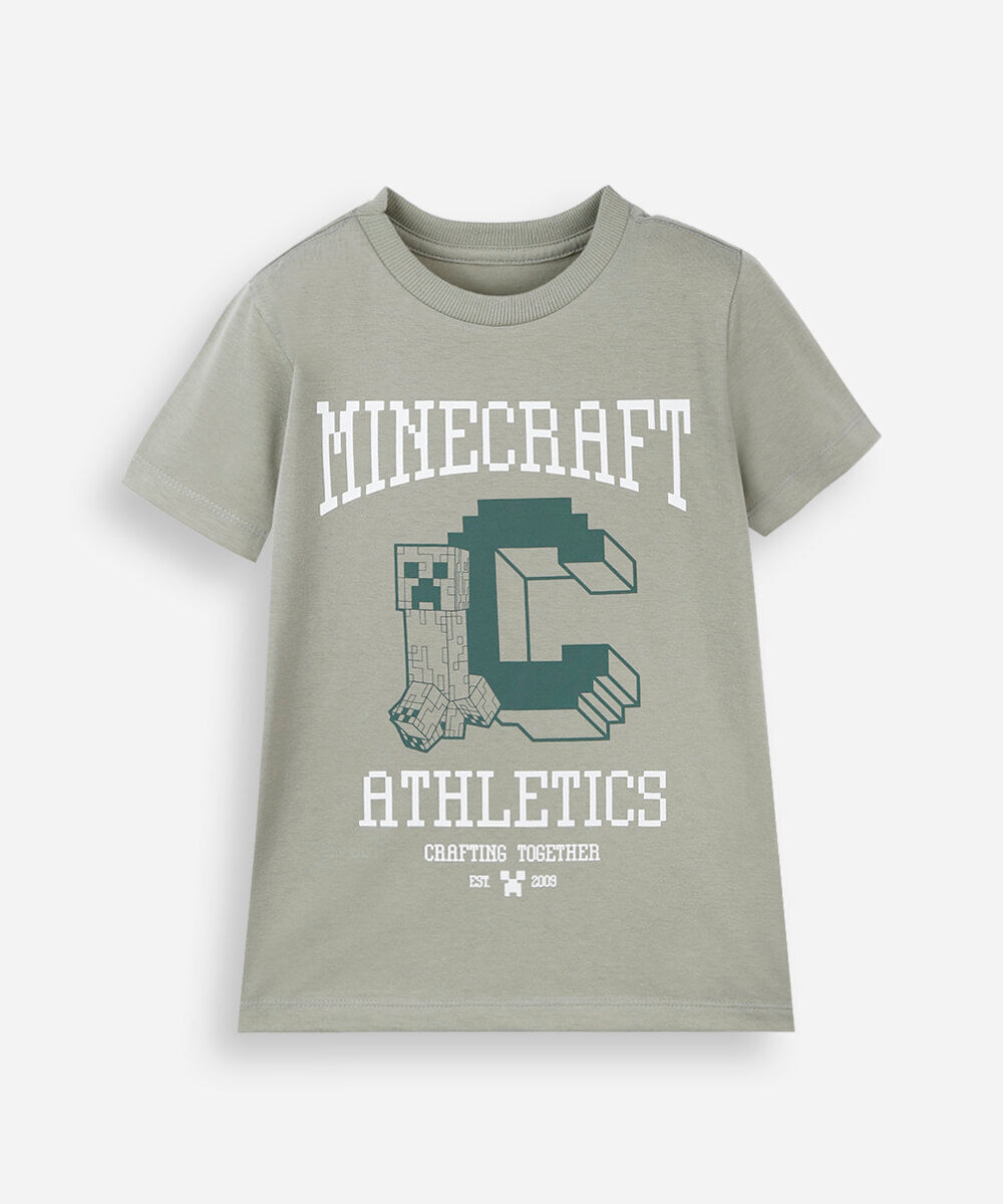 kit de 2 camisetas infantis de algodão minecraft verde