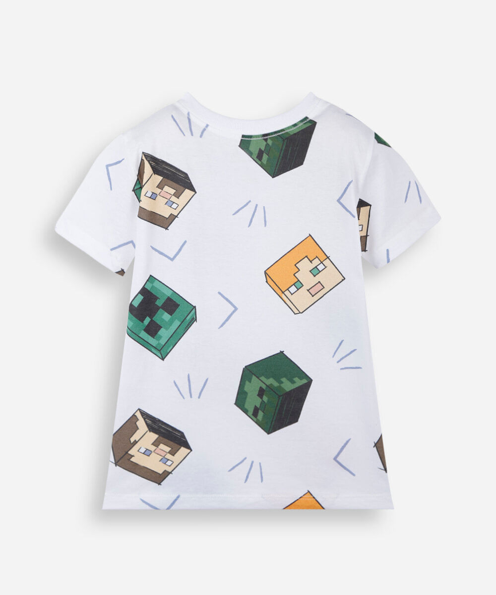 kit de 2 camisetas infantis de algodão minecraft verde
