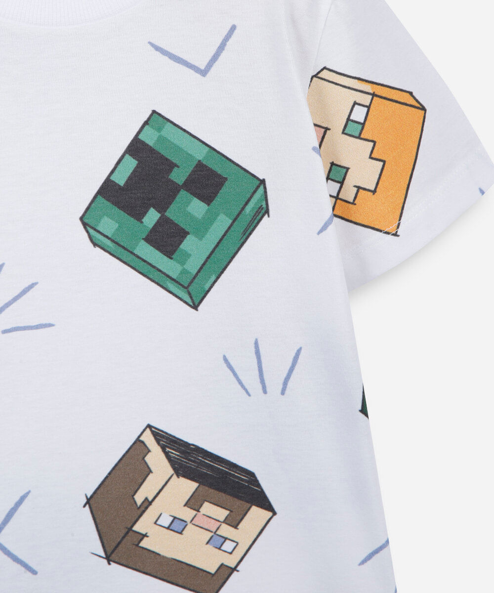 kit de 2 camisetas infantis de algodão minecraft verde