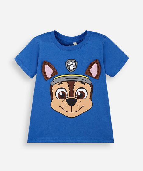 camiseta infantil de algodão manga curta patrulha canina azul