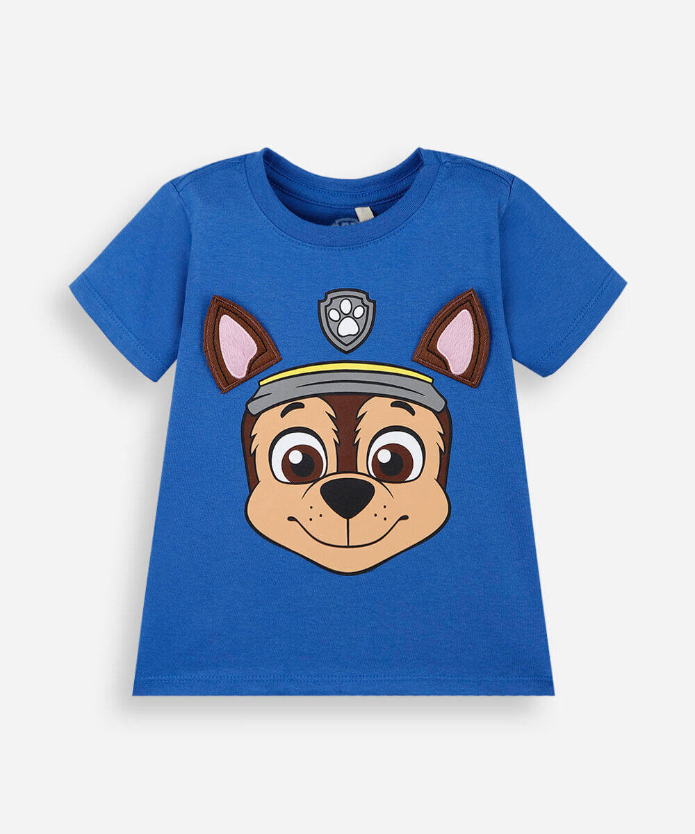 camiseta infantil de algodão manga curta patrulha canina azul
