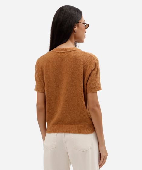 blusa feminina de tricot manga curta texturizada marrom