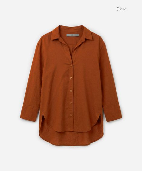 camisa feminina com linho manga longa laranja