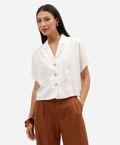 camisa boxer feminina com viscose manga curta off white