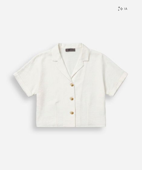 camisa boxer feminina com viscose manga curta off white