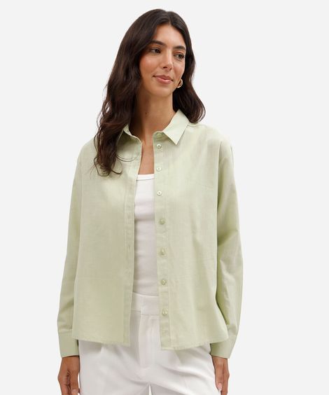 camisa feminina de algodão manga longa verde