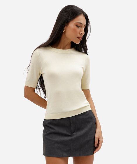blusa feminina de tricot manga curta amarela