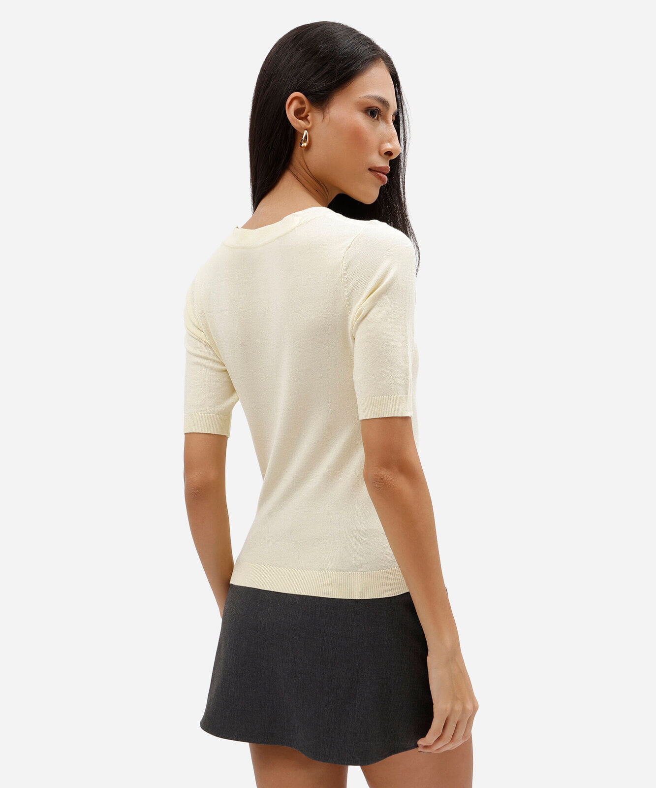 blusa feminina de tricot manga curta amarela