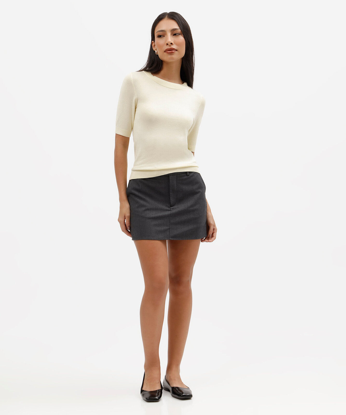 blusa feminina de tricot manga curta amarela